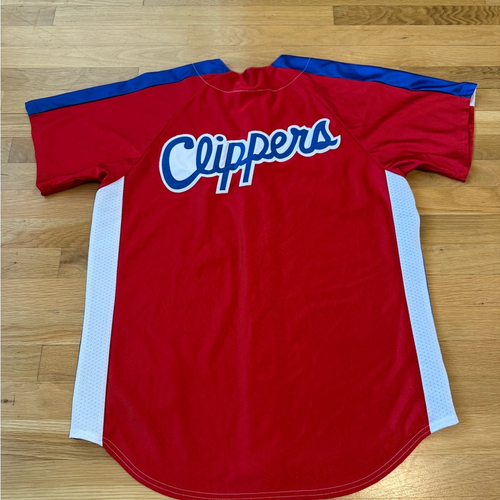 Vintage LA Clippers NBA Majestic Baseball Jersey Size L Red/White/Blue - Picture 7 of 12